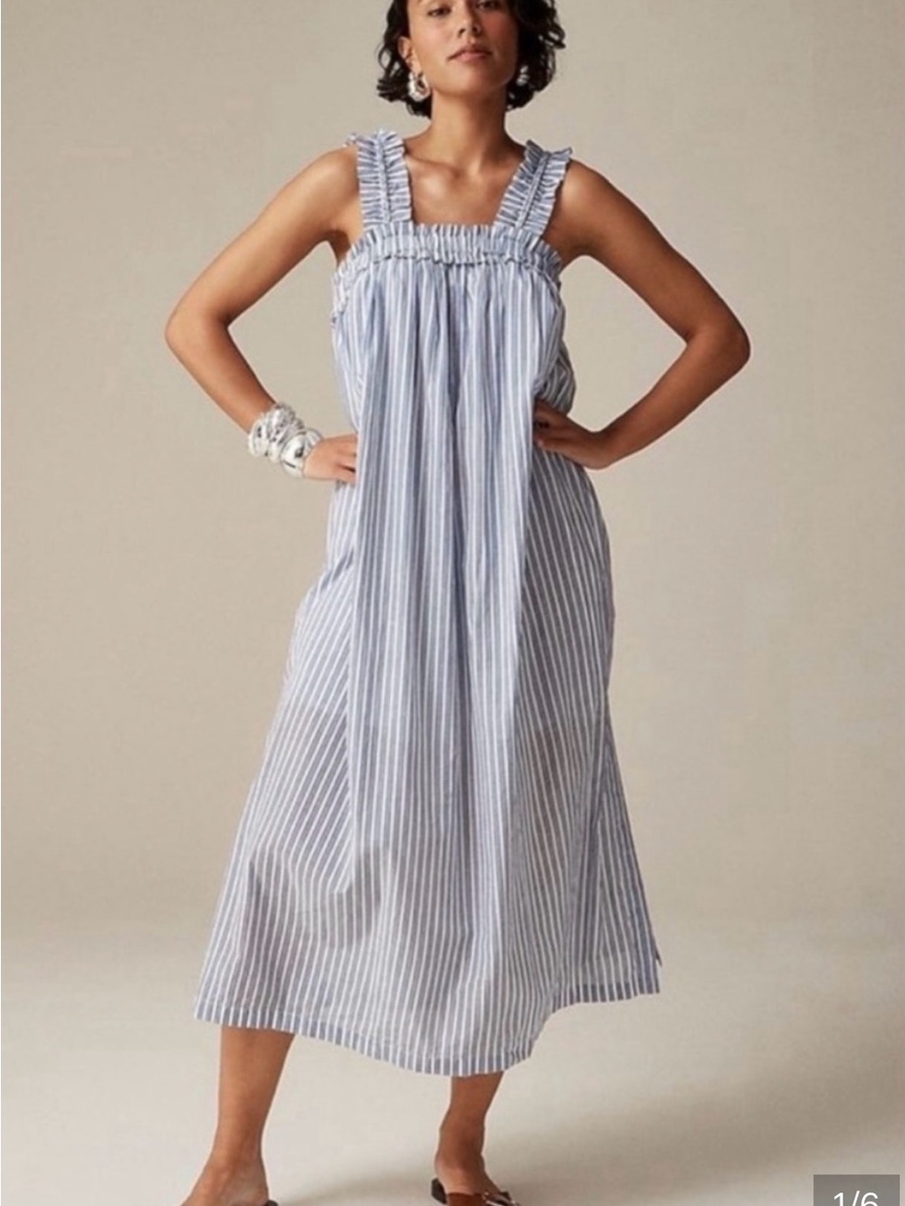 JCrew Cotton Voile Ruffle Summer Trim Shift Dress Blue White Stripe Small S